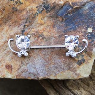 316L Stainless Steel Jeweled Kitty Cat Nipple Bar
