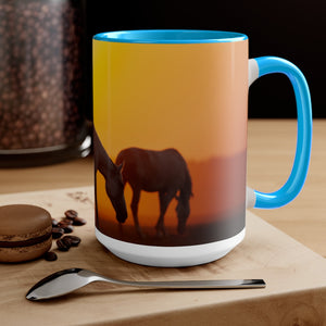 Horses at sunset Two-Tone Coffee Mugs, 15oz