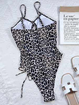 Leopard Cutout Tied One-Piece Swimsuit