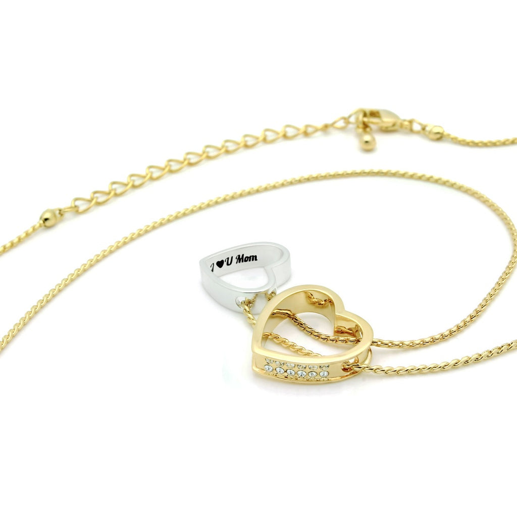 Mother Gold Heart Necklace Engraved with "I love U Mom", 18" Chains included