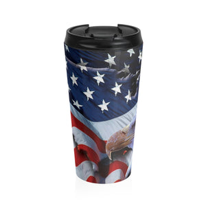 American Freedom Flag and Eagle Stainless Steel Travel Mug