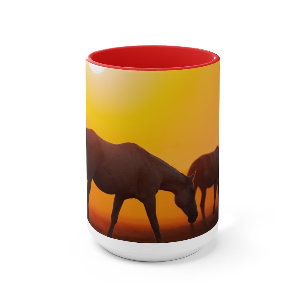 Horses at sunset Two-Tone Coffee Mugs, 15oz