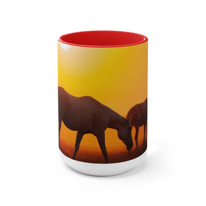 Horses at sunset Two-Tone Coffee Mugs, 15oz