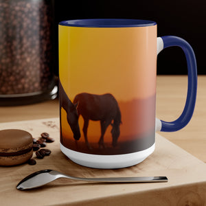 Horses at sunset Two-Tone Coffee Mugs, 15oz