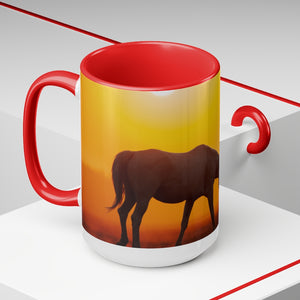 Horses at sunset Two-Tone Coffee Mugs, 15oz