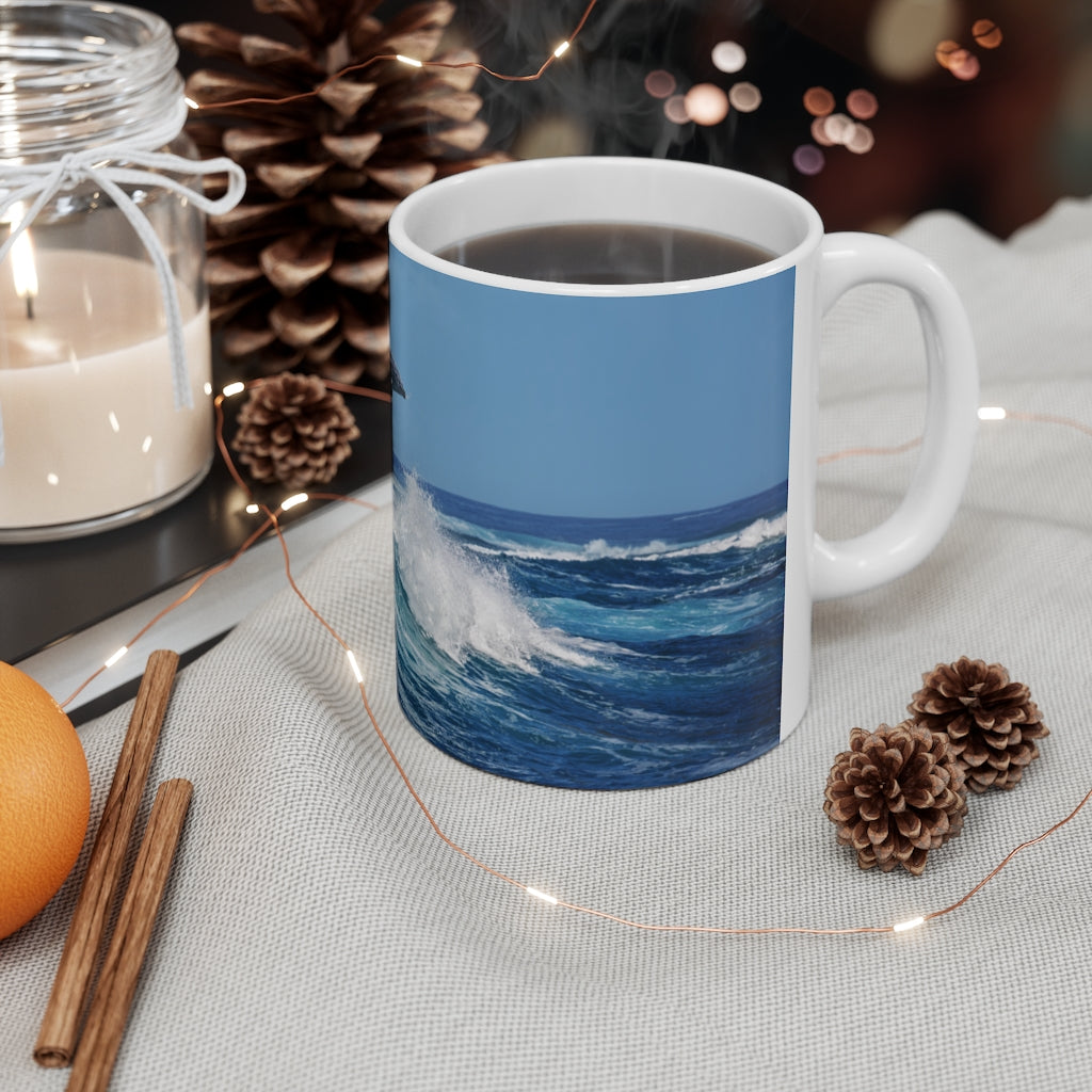 Dolphins jumping waves Ceramic Mug 11oz