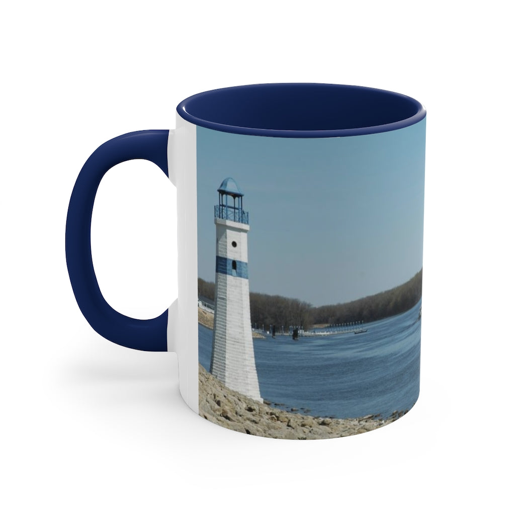 Riverfront with lighthouse Accent Coffee Mug, 11oz the sample shop