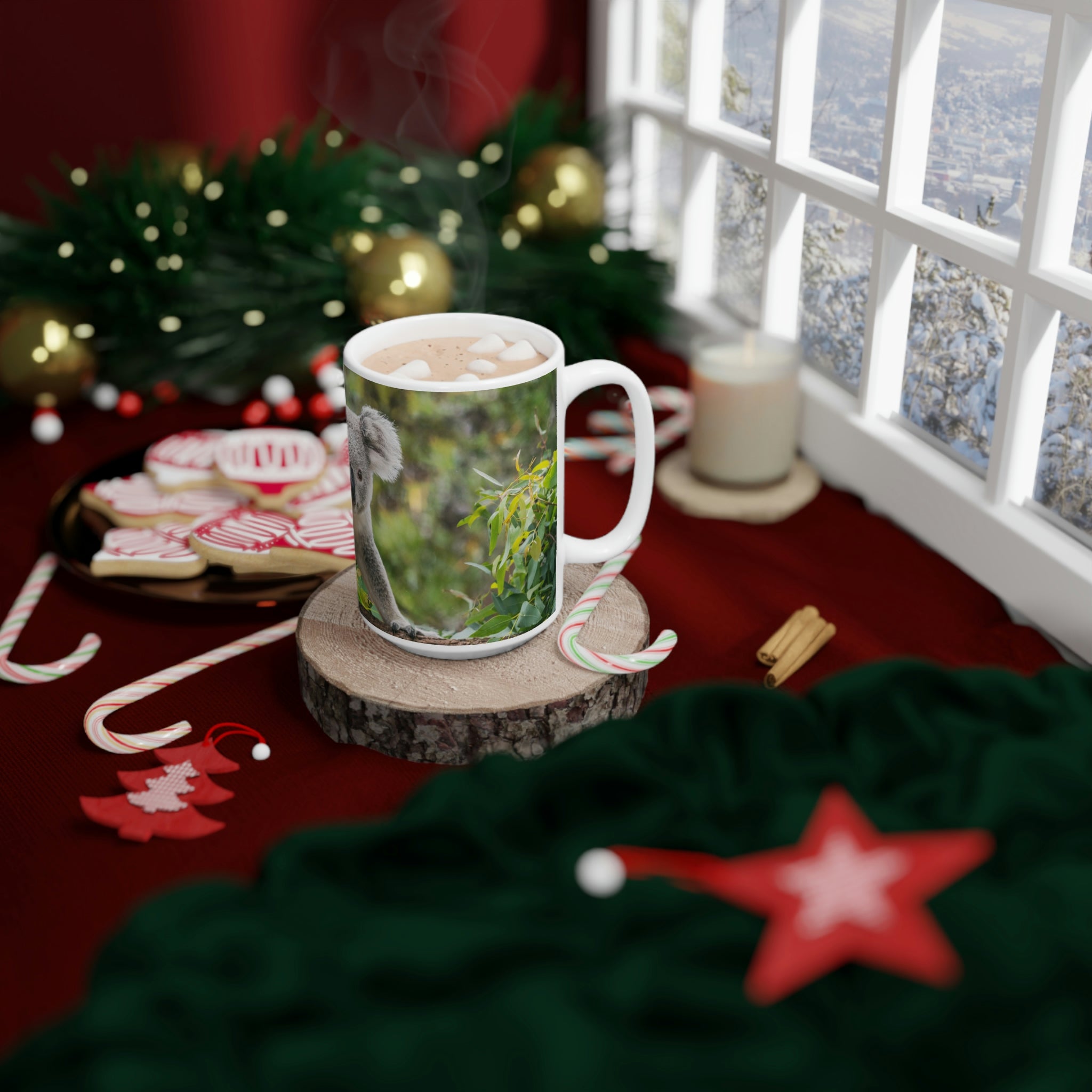 Koala on tree branch White Ceramic Mug