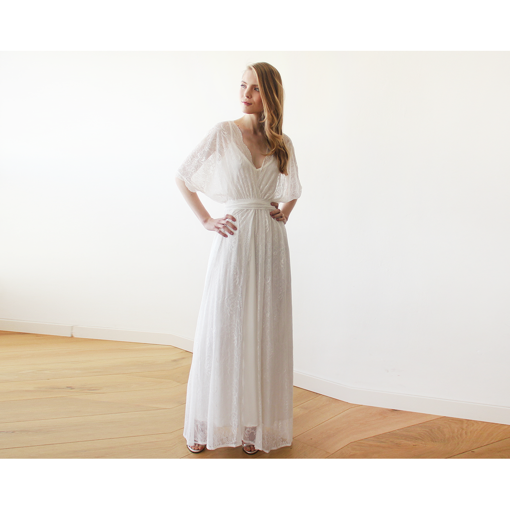 Floral lace ivory sheer maxi dress 1044