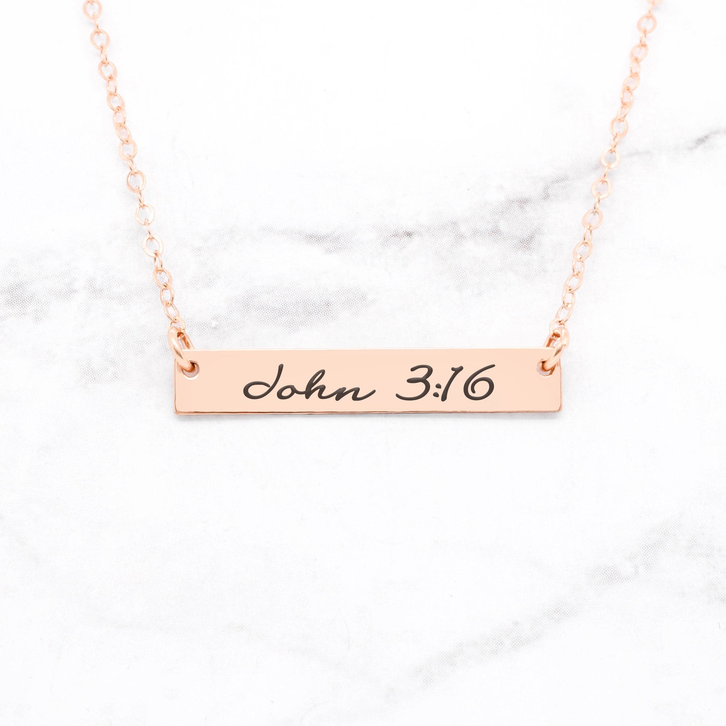 John 3:16 Necklace - Sterling Silver Bar Necklace