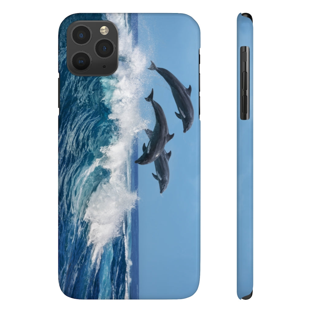 Dolphins jumping wave Case Mate Slim Phone Cases