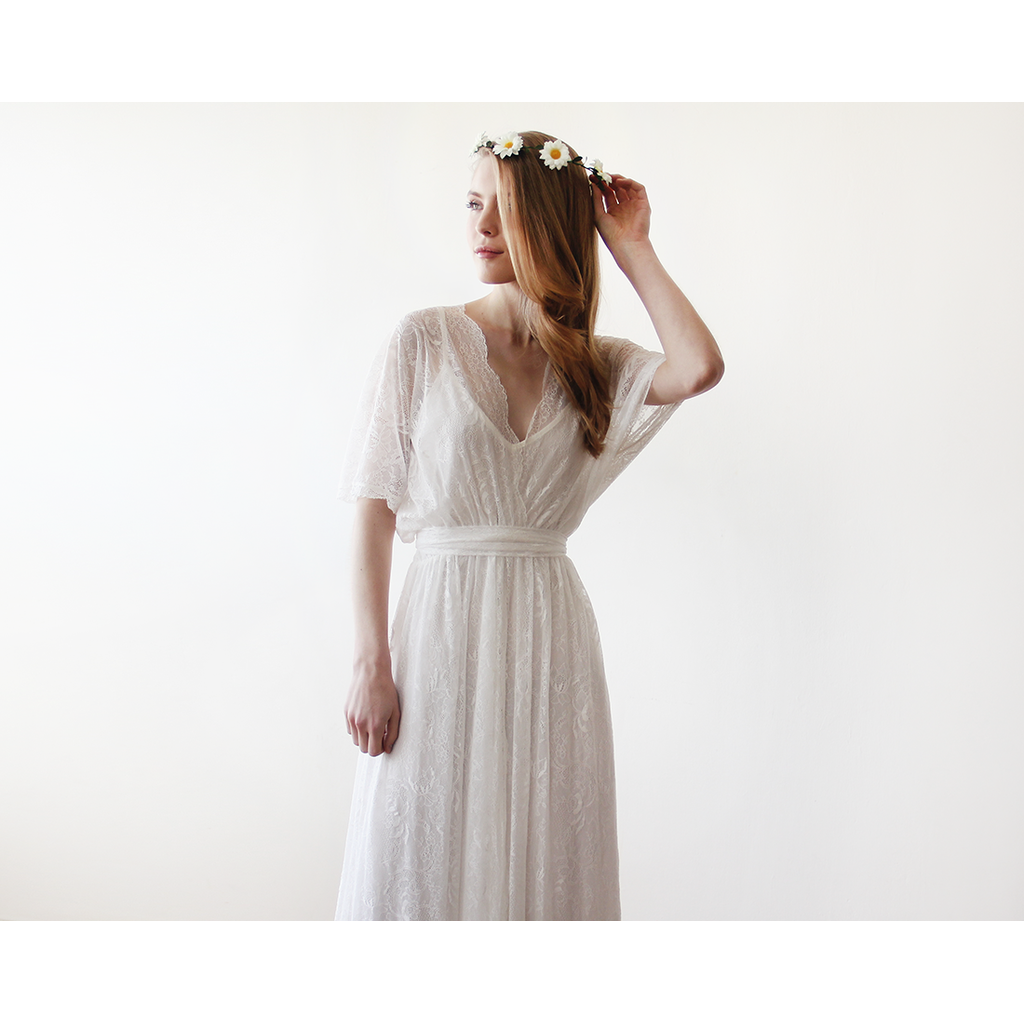 Floral lace ivory sheer maxi dress 1044