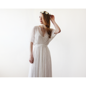 Floral lace ivory sheer maxi dress 1044