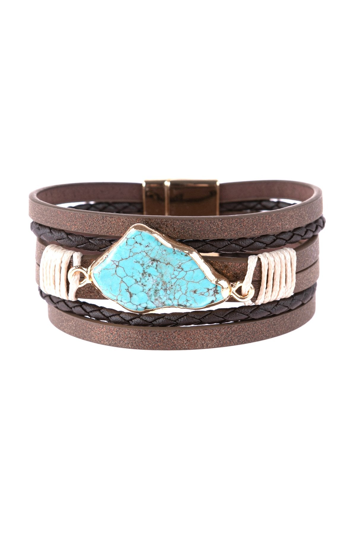 Hdb3125 - Multi Line Leather With Magnetic Lock Charm Bracelet