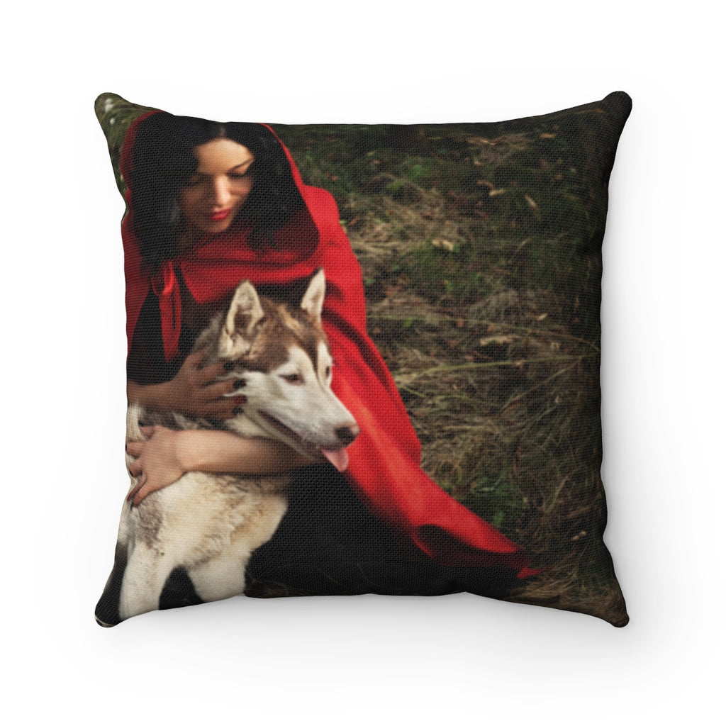 little red riding hood and wolf Spun Polyester Square Pillow