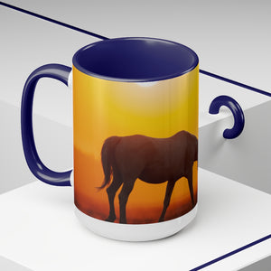 Horses at sunset Two-Tone Coffee Mugs, 15oz