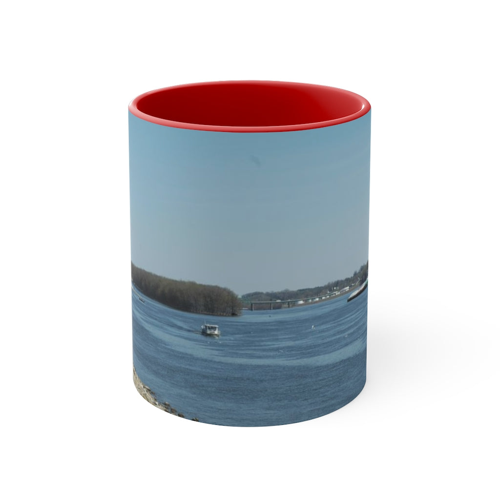 Riverfront with lighthouse Accent Coffee Mug, 11oz the sample shop
