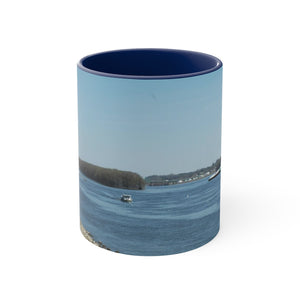 Riverfront with lighthouse Accent Coffee Mug, 11oz the sample shop
