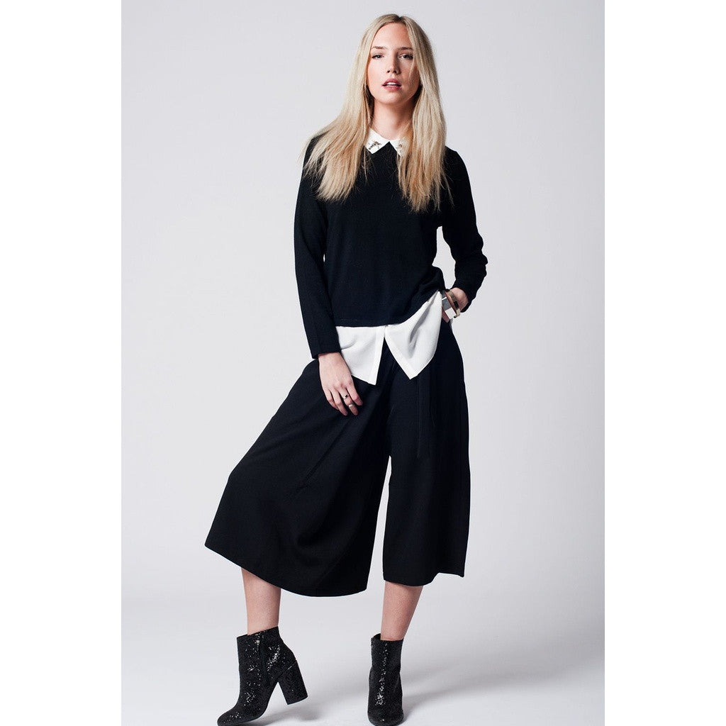 Black culotte with tie waist