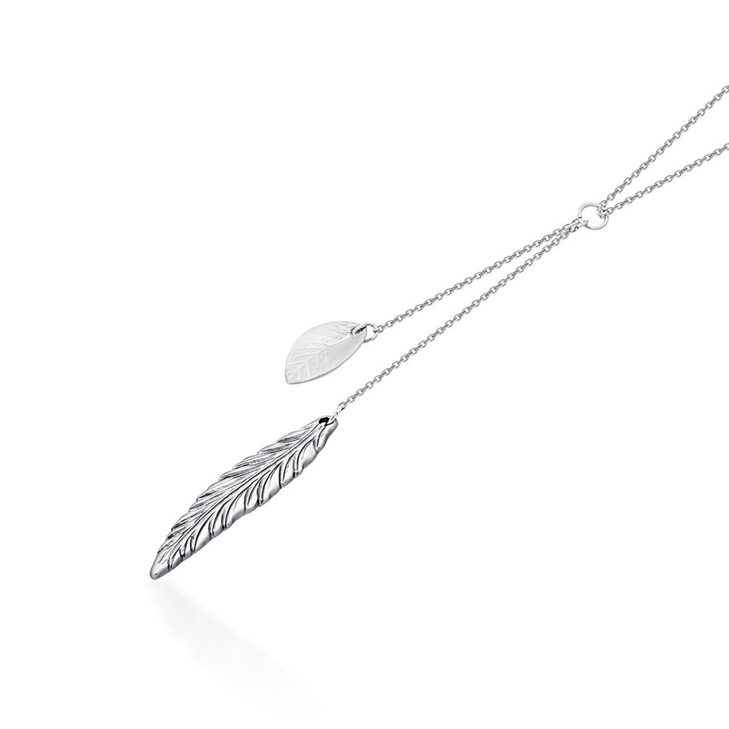 Feather and Leaf Necklace, Silver Plated Double Necklace, Layered Necklace