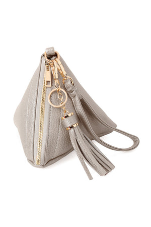 7092 - Pyramid Shape Tassel Wristlet Leather Bag
