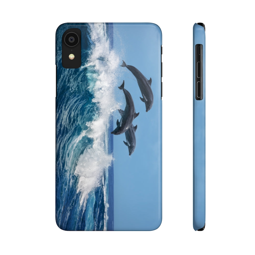 Dolphins jumping wave Case Mate Slim Phone Cases