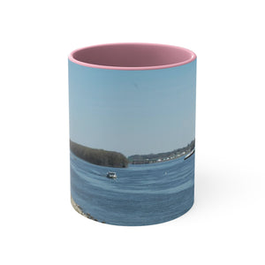 Riverfront with lighthouse Accent Coffee Mug, 11oz the sample shop