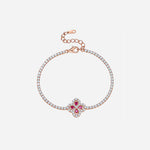 Lab-Grown Ruby 925 Sterling Silver Flower Shape Bracelet