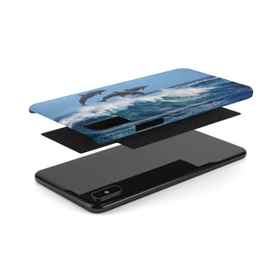 Dolphins jumping wave Case Mate Slim Phone Cases