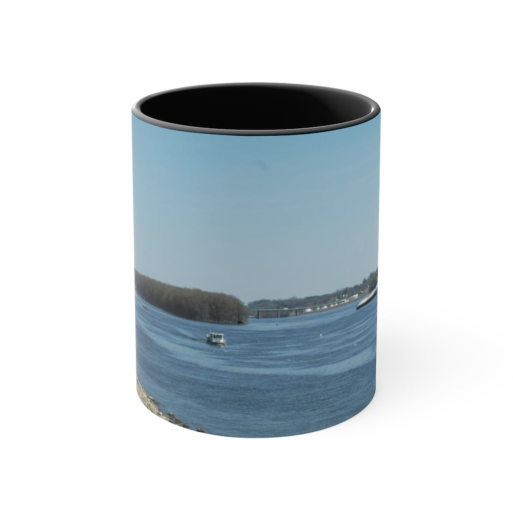 Riverfront with lighthouse Accent Coffee Mug, 11oz the sample shop