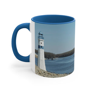 Riverfront with lighthouse Accent Coffee Mug, 11oz the sample shop