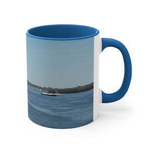 Riverfront with lighthouse Accent Coffee Mug, 11oz the sample shop