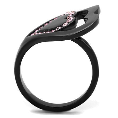 TK1737 IP Black(Ion Plating) Stainless Steel Ring With Top Grade Crystal in Light Rose