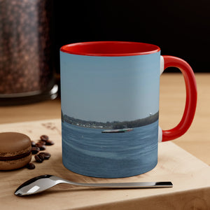 Riverfront with lighthouse Accent Coffee Mug, 11oz the sample shop