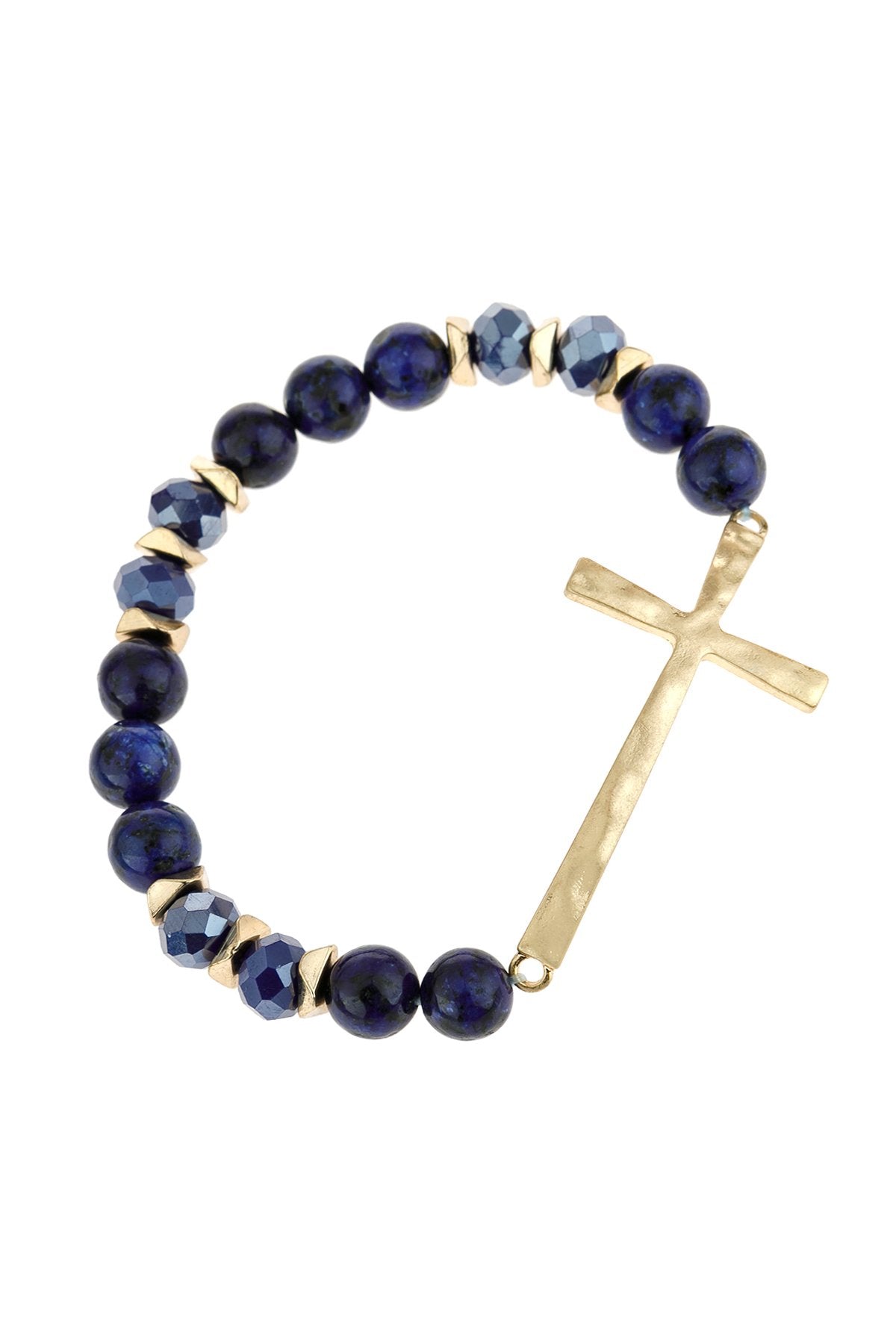 Hdb2998 - Mix Beads Hammered Cross Bracelet