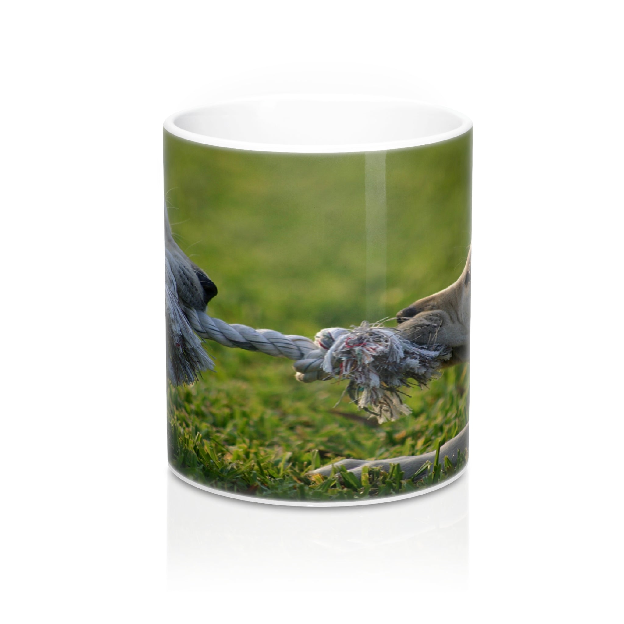 Puppy tug of war  Wraparound cute  Mugs