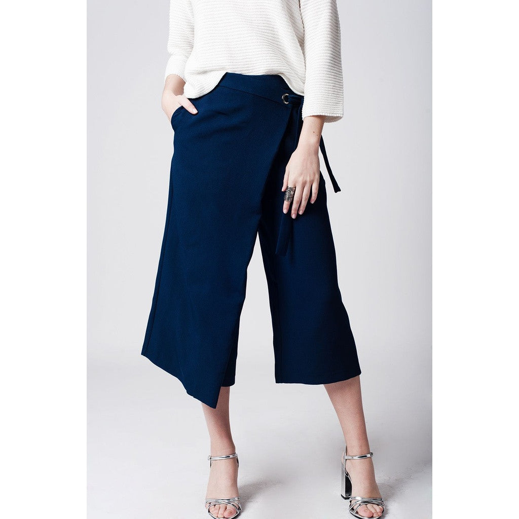 Navy blue culotte with tie waist