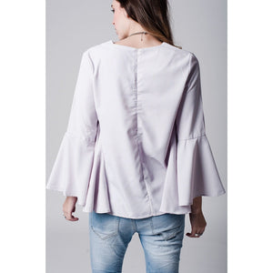 Red pinstripe top with fluted sleeves