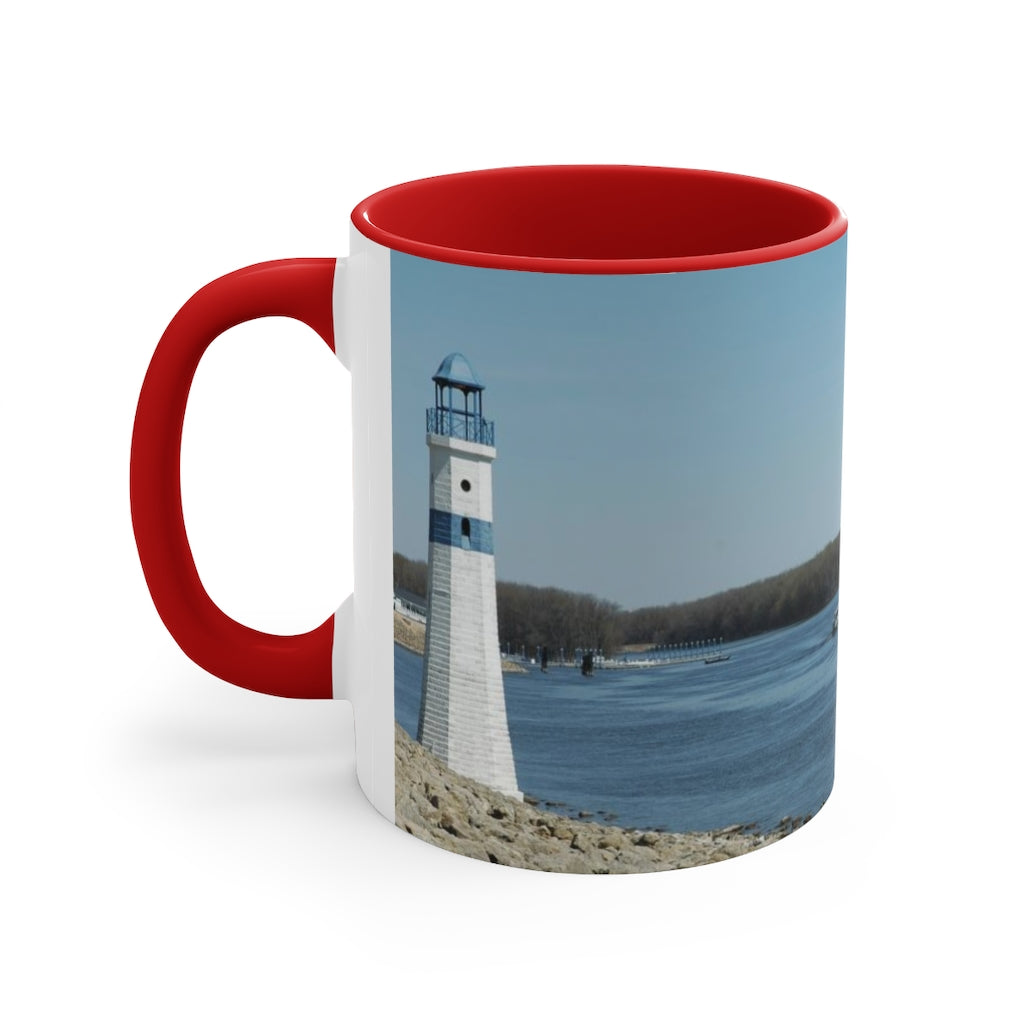 Riverfront with lighthouse Accent Coffee Mug, 11oz the sample shop