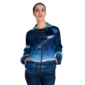 Stormy night at sea Women’s Full-Zip Hoodie (AOP)