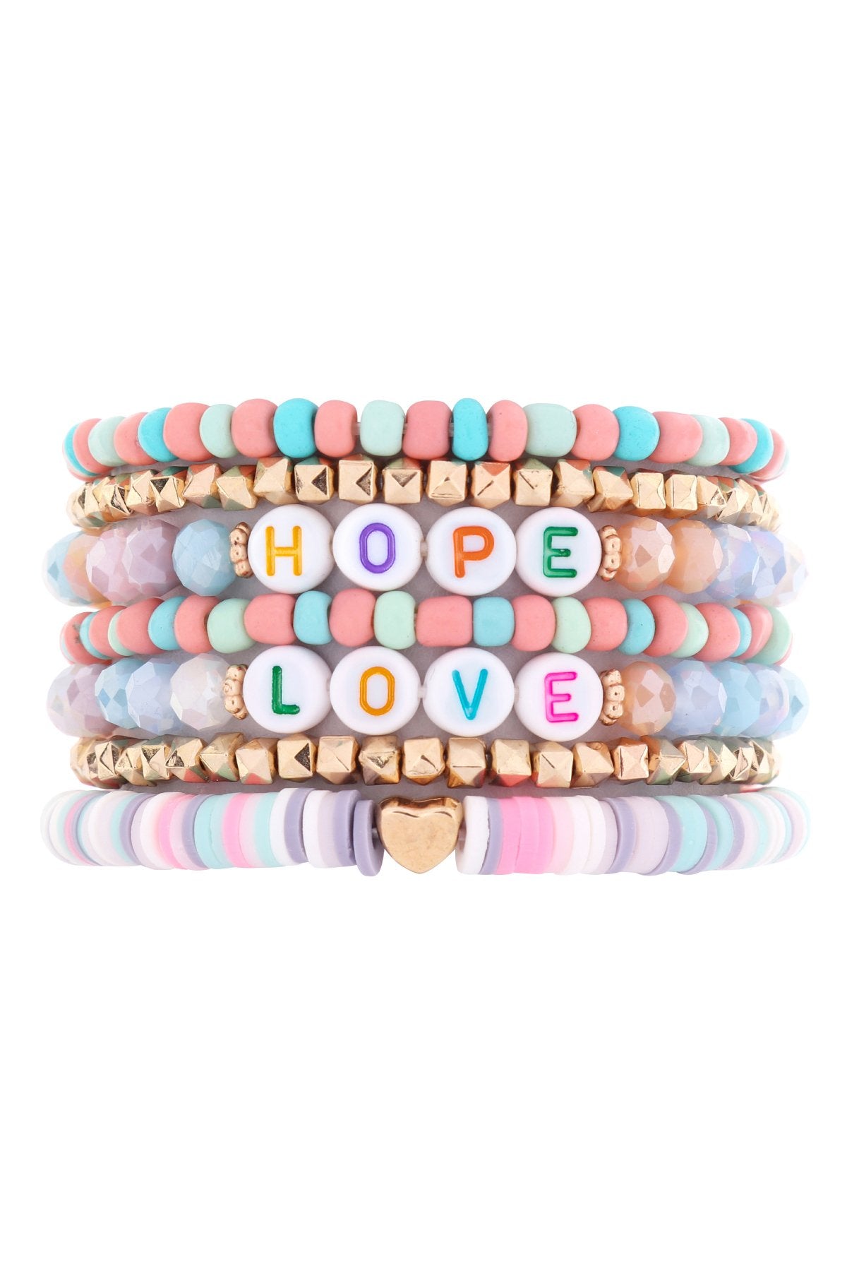 Hdb3189 - "Hope Love Charm" Multi Beaded Bracelet