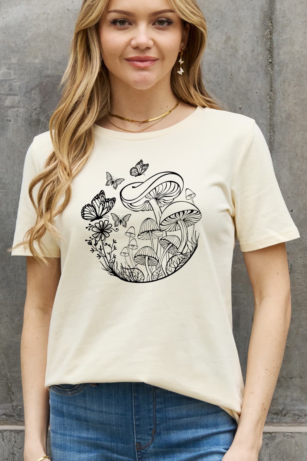 Simply Love Full Size Butterfly & Mushroom Graphic Cotton Tee