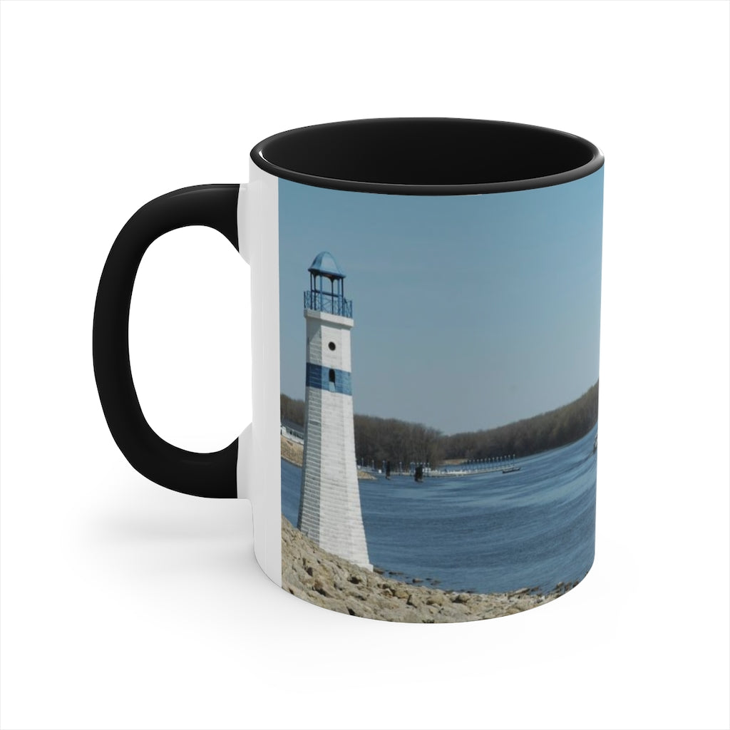 Riverfront with lighthouse Accent Coffee Mug, 11oz the sample shop
