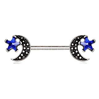 316L Stainless Steel Moon and Blue Star Nipple Bar