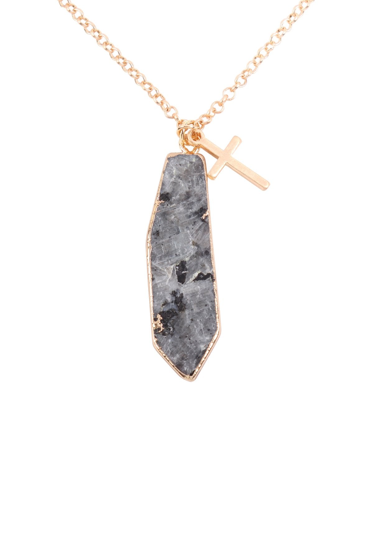 Hdn3123 - Natural Stone With Cross Pendant Necklace