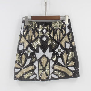 Geometric Color Block Beaded Sequin Skirt