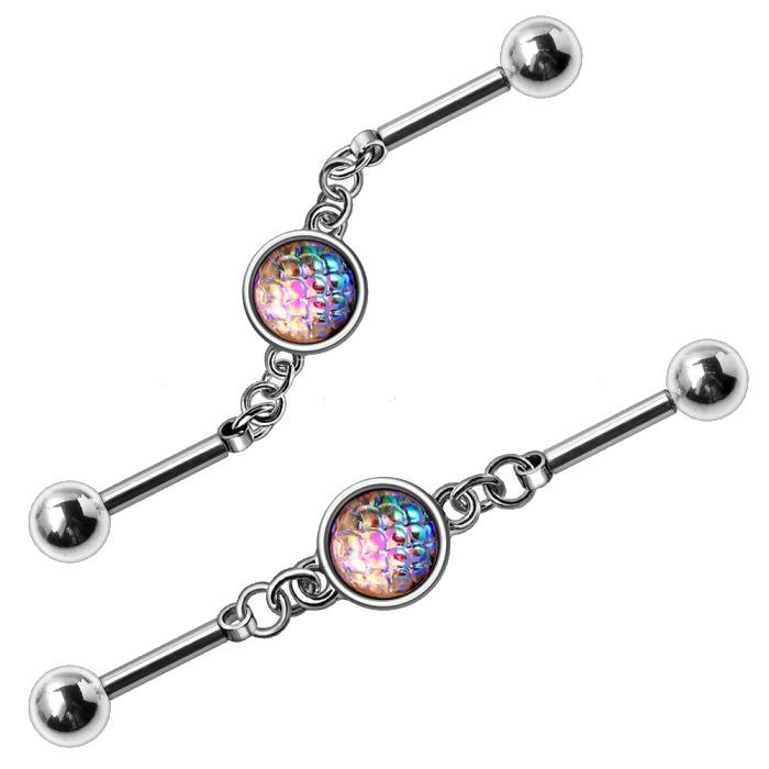 316L Stainless Steel Rainbow Cabochon Chain Industrial Barbell