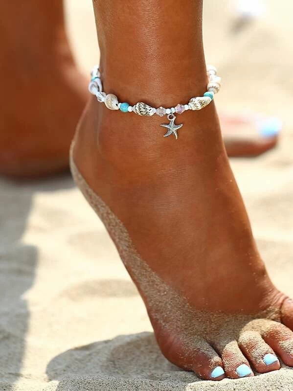 Multi Beads and Shell Mix Anklet Ankle Bracelet - Starfish