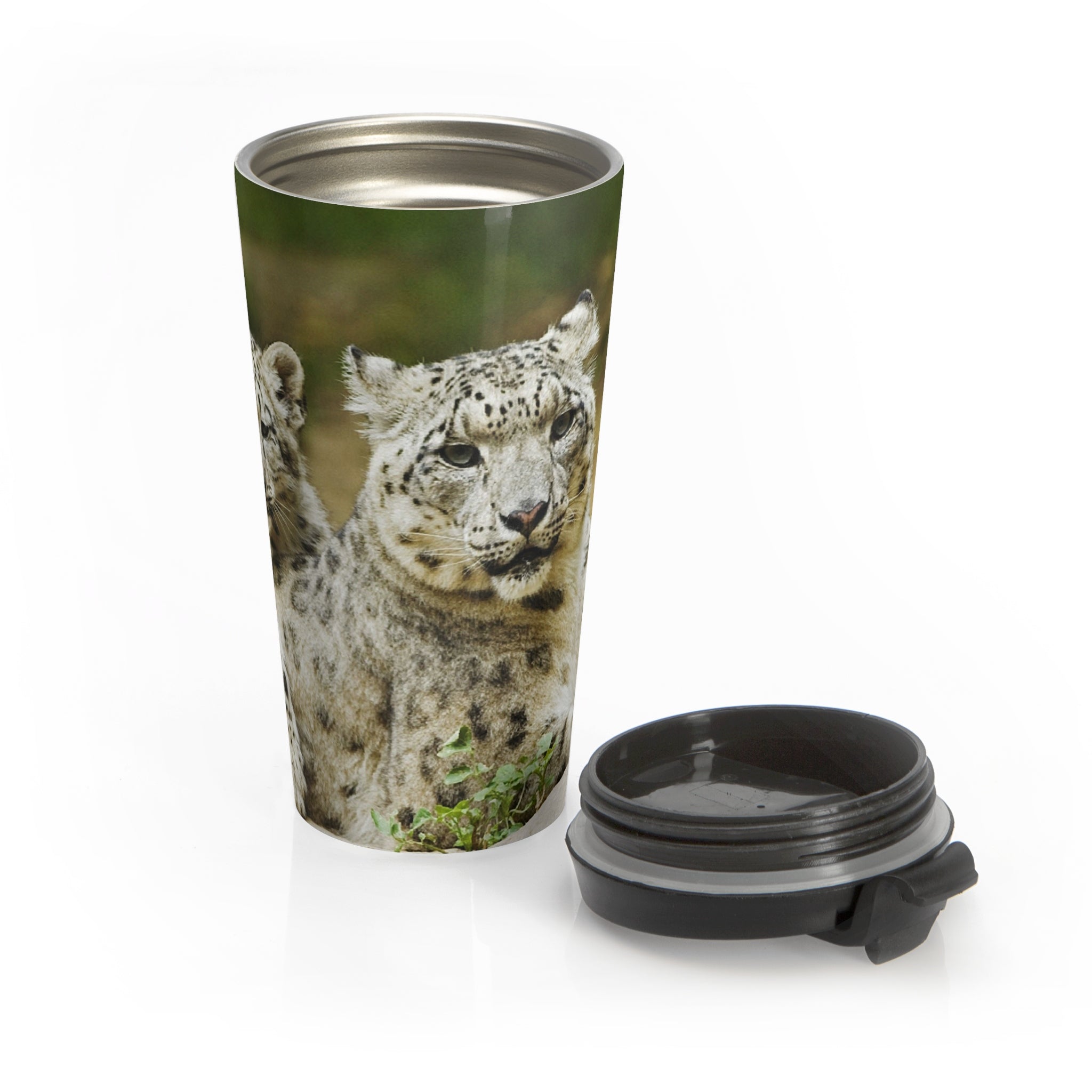 Snow Leopard Family  Stainless Steel Travel Mug