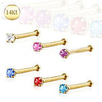 14Kt Yellow Gold Stud Nose Ring With Prong Setting Gem